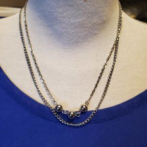 16" Silver Tone Layered Bead Necklace Casual Women Fashion Design Style Simple